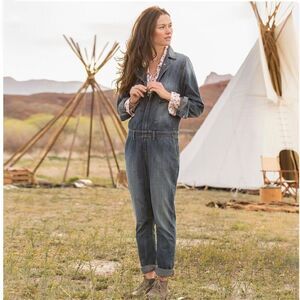 Driftwood Women’s Boom Town Medium Wash Long Sleeve Denim Overall